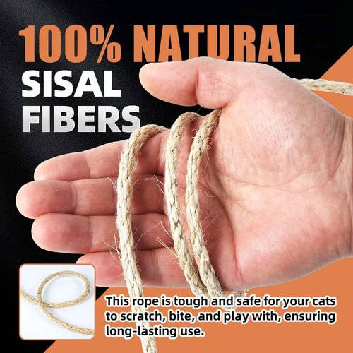 Twisted Sisal Rope 1/4" x 50ft - All Natural Chemical Free, Cat Tree Rope Twine for Scratching Post Repair, Replacement, and Crafts Gardening Home Decorating