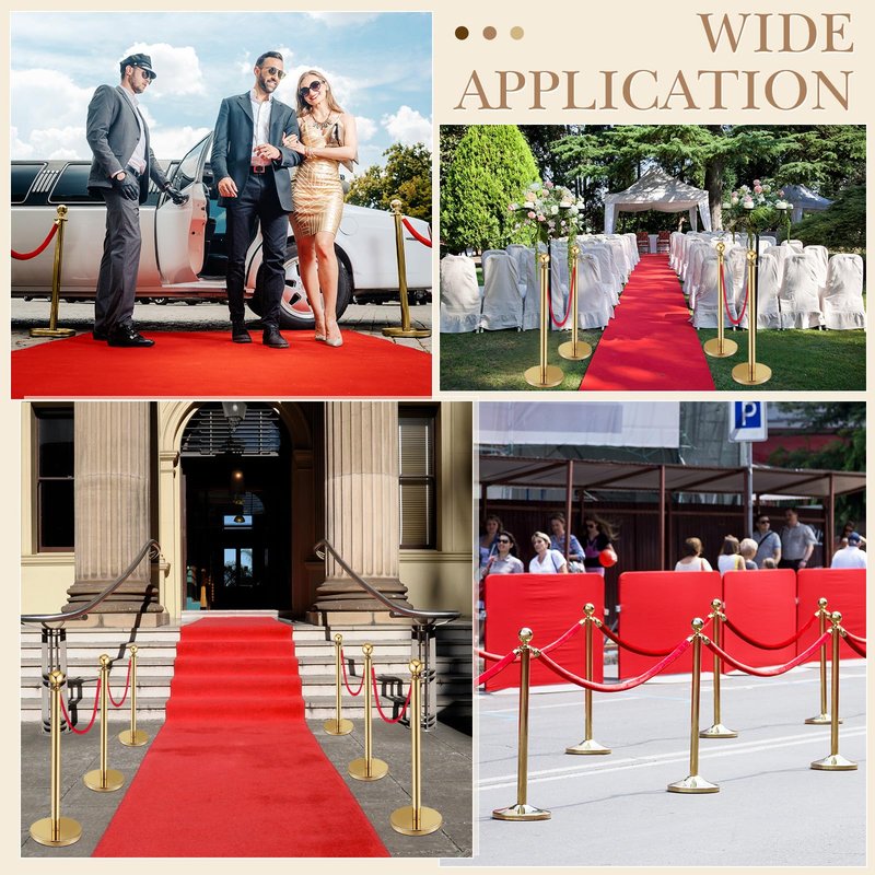 Pelopy 12 Pcs Stanchion Posts with Velvet Ropes and Red Carpet 26 ft, Crowd Control Barrier Set, 38" Gold Queue Poles for Wedding, Graduation, Party, Event Entrance Decor