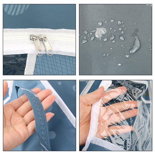 1 Extra Large Storage Bag for Blankets Clothes Comforters with Handles Clear Window Space Saving Foldable Non Woven Fabric 21.7x13.8x9.8in Deep Blue