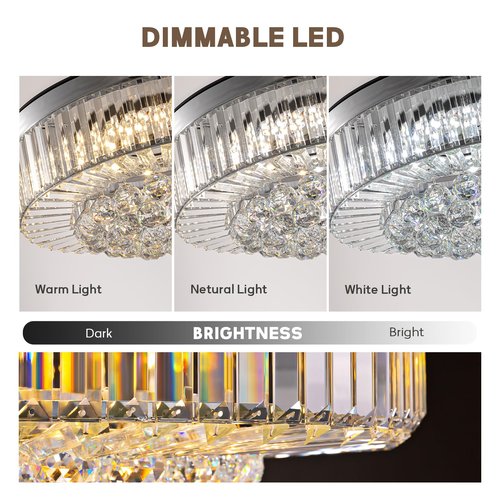 CROSSIO 48 Inch Crystal Chandelier Ceiling Fan with Light Modern Chandelier Ceiling Fan with Retractable Blades Crystal Fandelier with Remote Control 48" Chrome Fandelier for Bedroom Living Room