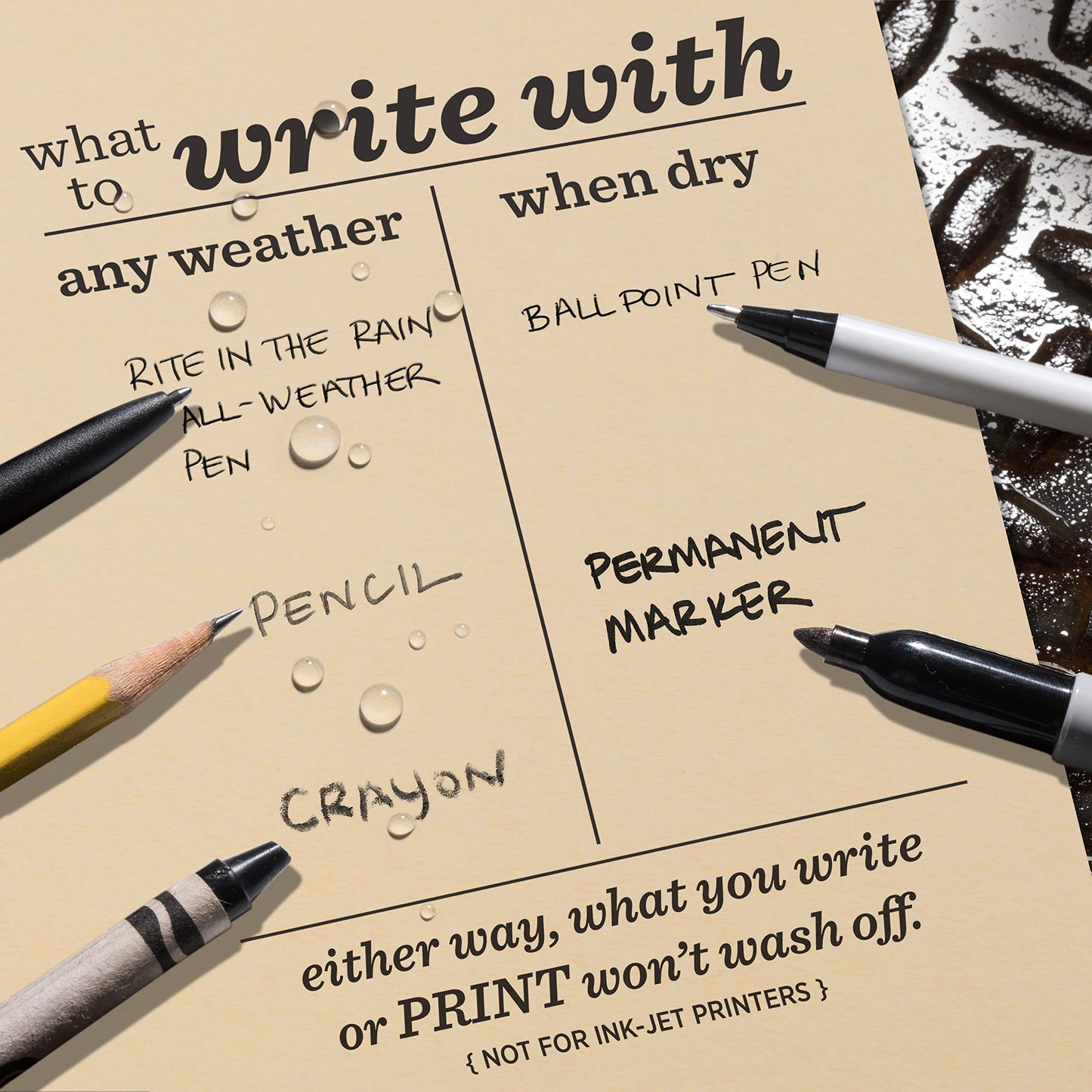 Rite In The Rain Weatherproof Copier Paper, 8.5" x 11", 20# Tan, 200 Sheet Pack (No. 9511T)