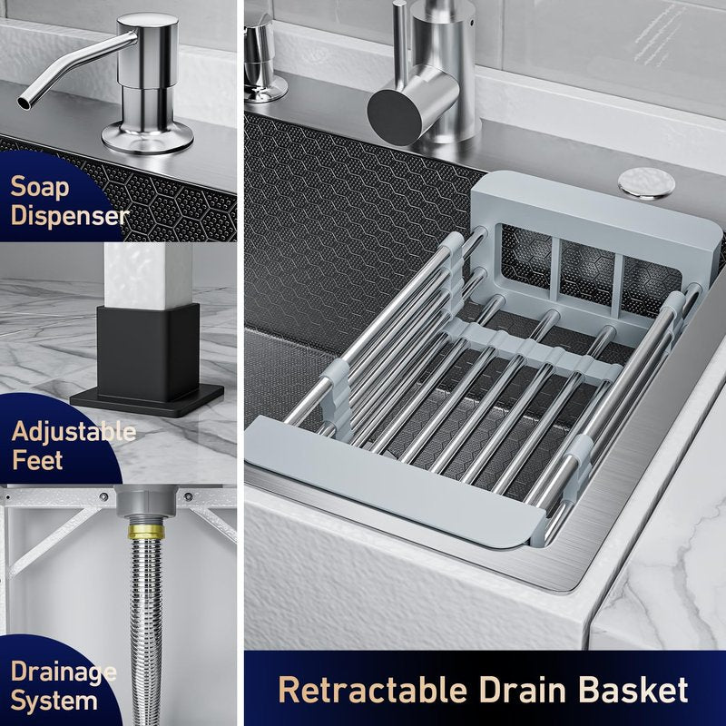 20" Freestanding Utility Sink, Stainless Steel Single Bowl with Deep Basin, Heavy Duty Sinks with Storage Shelves & Hot/Cold Water Pipes for Laundry, Kitchen, Farmhouse, Garage