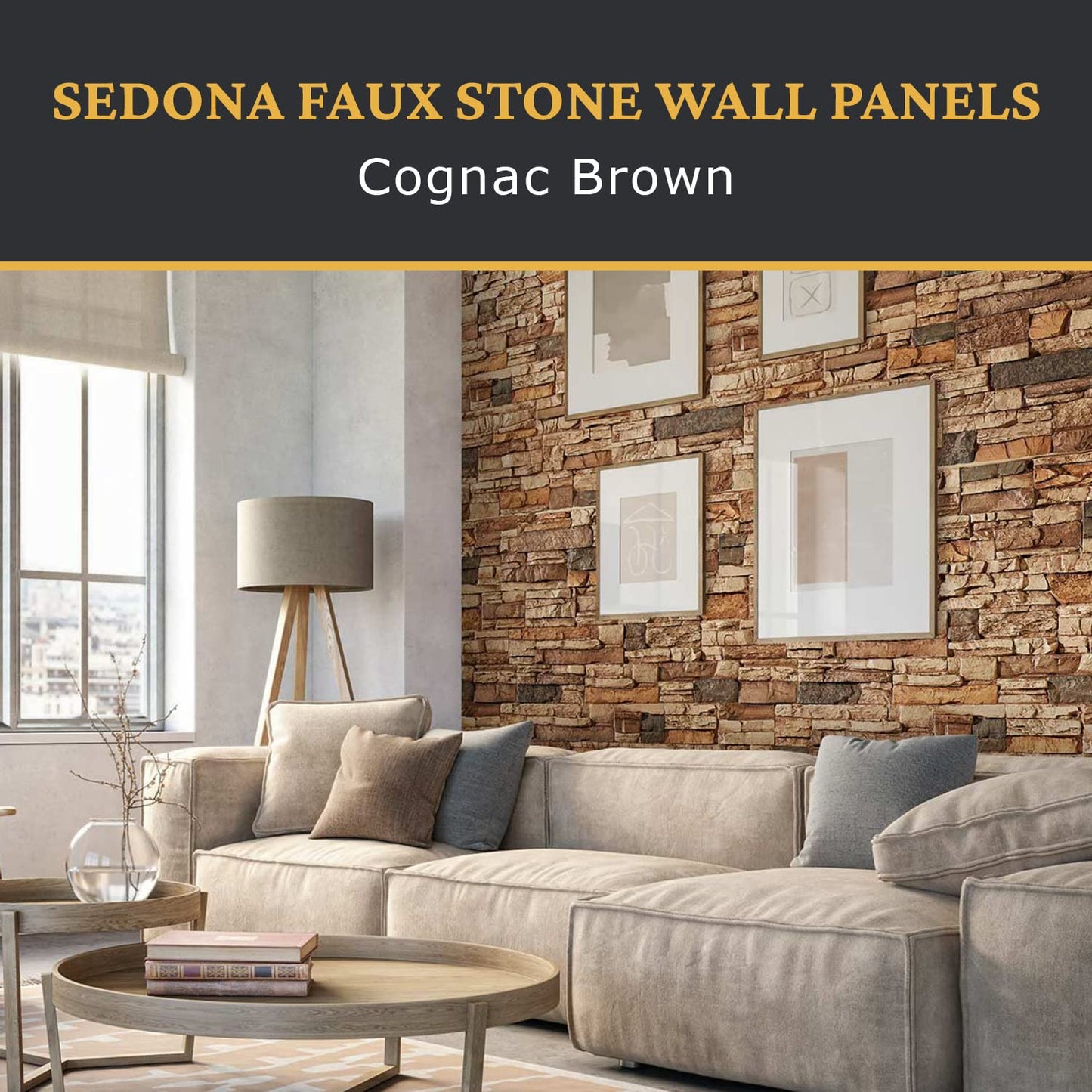 AZ Faux AZ Faux High-Density Polyurethane Faux Stone Wall Covering Panels for Interior and Exterior Decor | Stacked Stone Siding Panel | Sedona | 8" L x 8" H | Sample Size | Cognac Brown