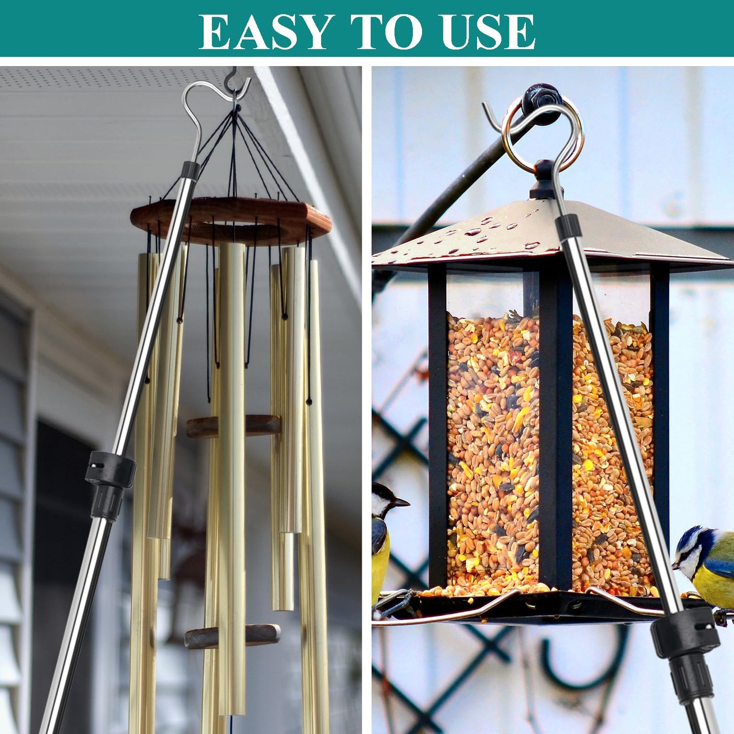Greeily Clothes Hanger Reaching Hook Telescopic Adjustment clothes hook pole Light and can Extend from 37" to 65" with 4.7 "Hook and Sponge Handle.