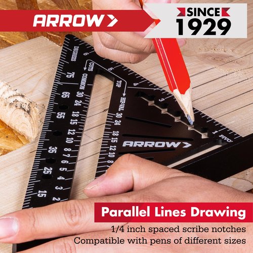 Arrow Aluminum Alloy Carpenter Square, 7-Inch Rafter Square Layout Tool, Woodworking Triangle Ruler for Carpentry and Craftsmen