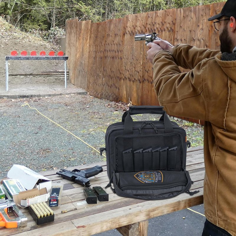 ITHWIU Gun Range Bags For 2 Pistols 6 Magazines, Pistol Case Carrying Shooting Bag with Lockable Zipper for Shooting Range Outdoor Hunting, Black