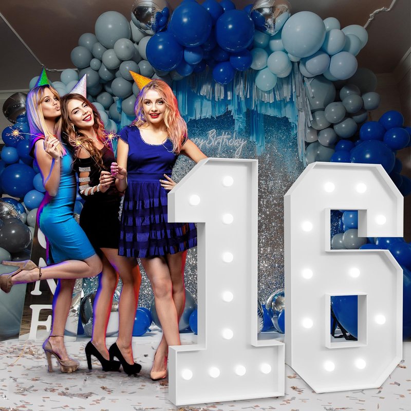 imprsv Marquee Numbers Large 16th-Birthday Decorations: 4ft Light Up Number Party Decor 16 Year Old Girl and Boy Birthday Decoration Backdrop Anniversary Cardboard Big Mosaic Balloon Frame Number 16
