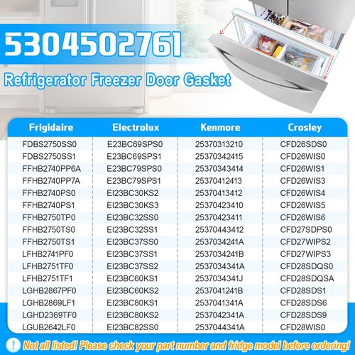 UPGRADED 5304502761 Freezer Door Gasket Compatible with Frigidaire Freezer Door Gasket FGHB2844LF6 LGHB2869TF3 241778308 Refrigerator Freezer Door Gasket For Kenmore Freezer Door Gasket