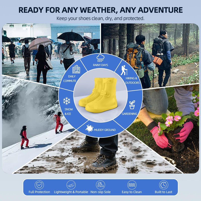 Waterproof Shoe Covers Non-Slip Rain Shoe Covers Reusable Silicone Shoes Covers For Rain Resistant Rain Boots For Men Women Outdoor Overshoes Protection