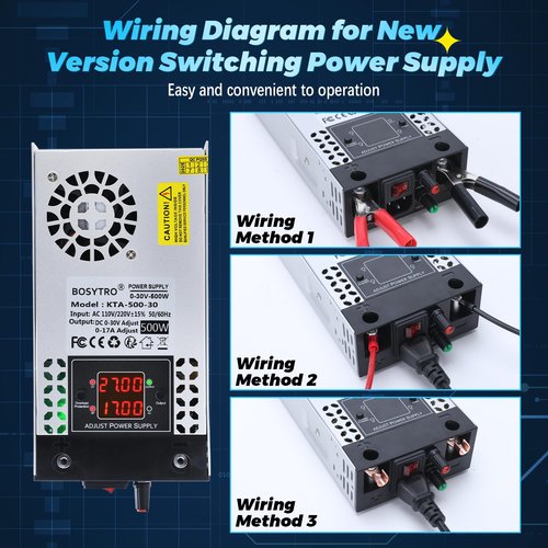 BOSYTRO Upgraded AC to DC Converter 5V 12V 24V 30V DC Power Supply Adjustable 0-30V 0-17A 500W Switching Power Supply for Led Strip, Motor Pump, CCTV, 3D Printer, Lab Computer