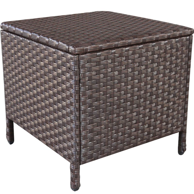 Valita Goognice Outdoor PE Wicker Side Table with Storage Patio Resin Rattan End Table Square Container for Furniture Covers, Toys and Gardening Tools Brown