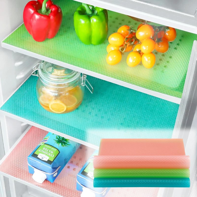 6 Pcs Refrigerator Liners, Fridge Liner and Mats Washable, Refrigerator Shelf Liners for Shelves, 3 Color Mixed