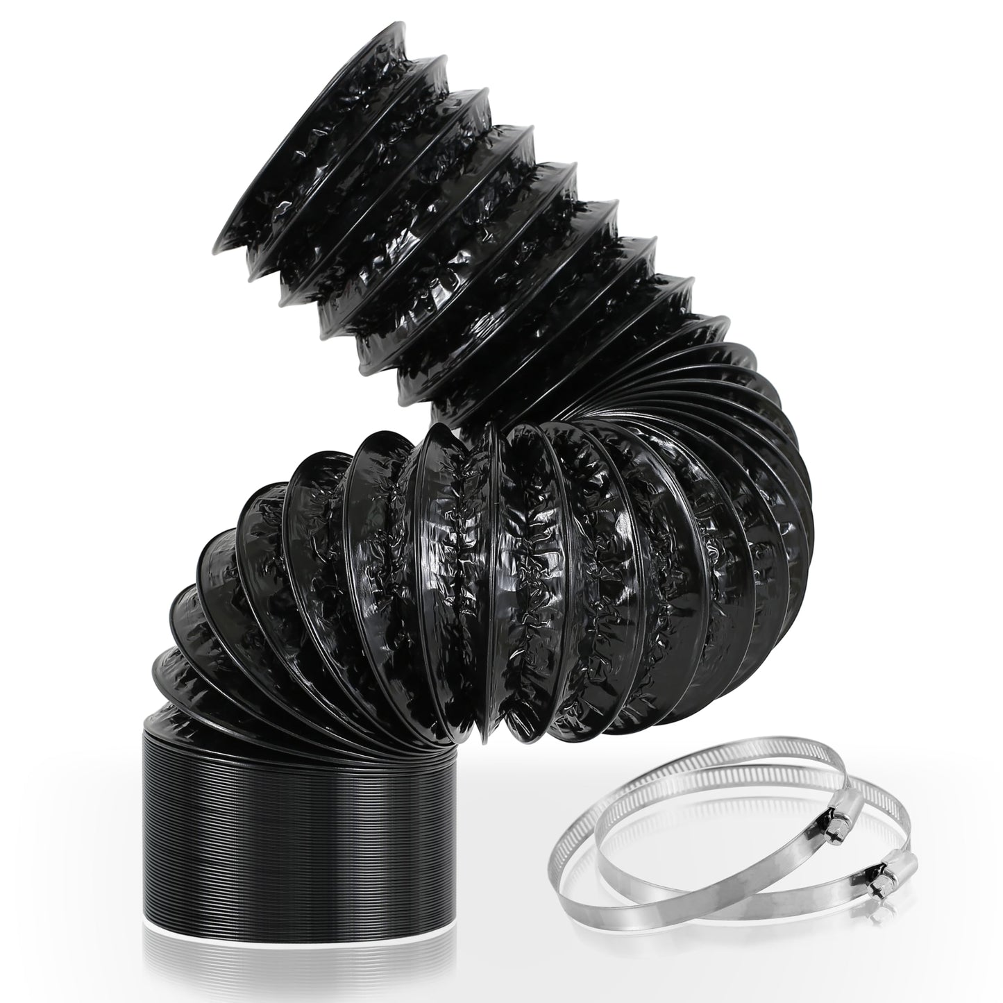 4 Inch Aluminum Dryer Vent Hose, 25 Feet Flexible Air Ducting with 2 Clamps, Heavy-Duty 4-Layer Design for HVAC, Dryer Vent, Grow Tent, Bathroom Exhaust, Kitchen Ventilation - Black PVC