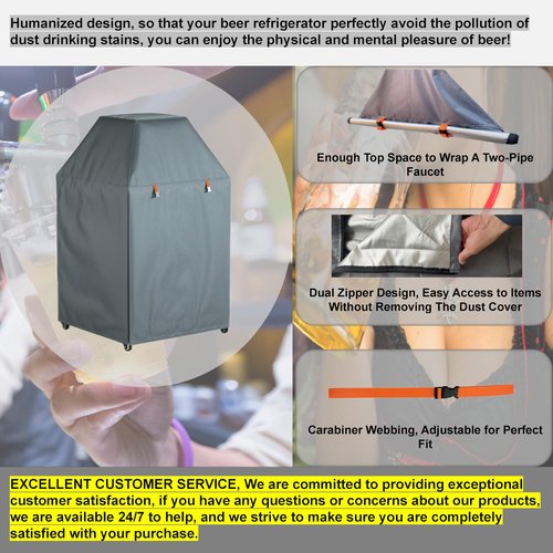 Kegerator Cover with 600D Waterproof Oxford Fabric for Protecting Outdoor or Indoor Beer Tower Dust Cover, 26.8x26.8x45.7 Inches
