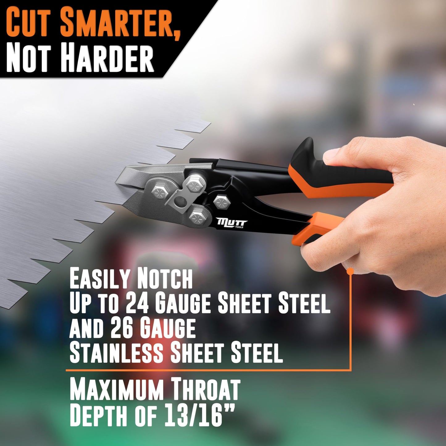 Mutt Tools 30° Sheet Metal Notcher for HVAC - Professional V Notcher with Spring-Loaded Design - Heavy-Duty Corner Cutter for Ductwork - Precision Steel Tool with Safety Lock