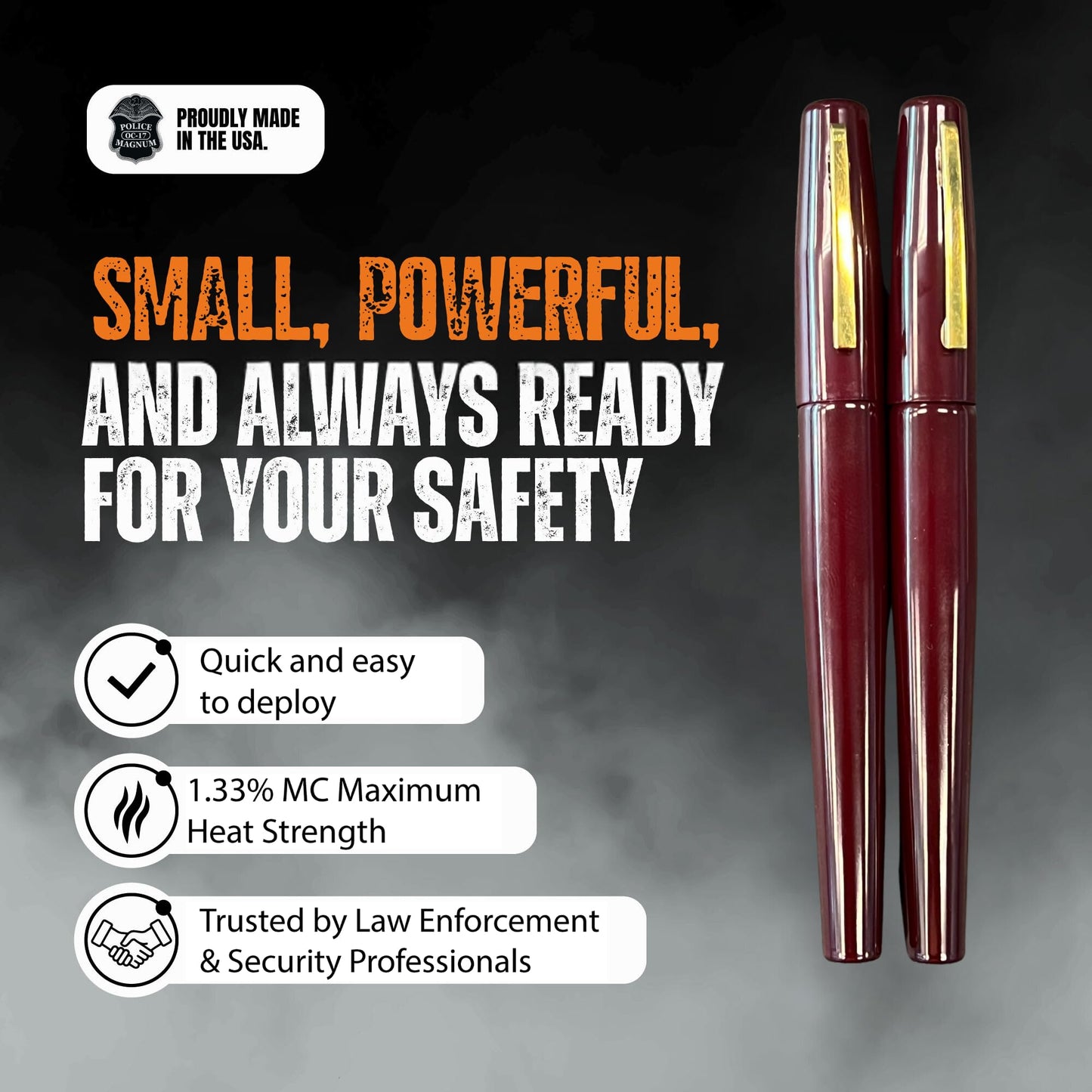 Police Magnum Small Pepper Spray Pen self Defense kit- Discreet Pocket Size Security- Made in The USA- 2 Pack Burgundy Tactical Pens
