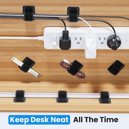 Cable Management Under Desk, 【Up to 15 Cord】【Enhanced Wire Holder】 Cord Organizer, Adjustable Hook and Loop Cable Ties, Reusable Cord Holder, Cable Clips Under Table Cable Hider, 20 Pair