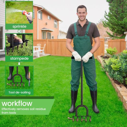 OZMSHF Lawn Coring Aerator, Steel 5 Core Plug Aerator Lawn Tool with Soft Rubber Grip, Manual Grass Aerator Tool, Garden Tool & Cleaning Hand Tool for Loosening Soil and Improving Lawn Health