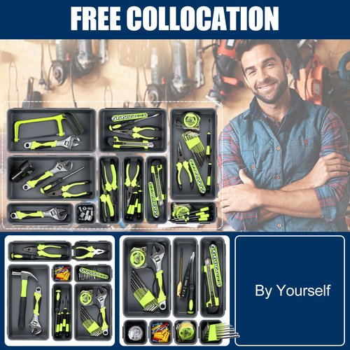 【LARGE SIZE】【68PCS】Tool Box Organizer Tray Divider, 【5 Size】Toolbox Desk Drawer Organizer, Organization and Storage Toolbox for Garage Accessories (68pcs-Grey) (68PCS 5Sizes)