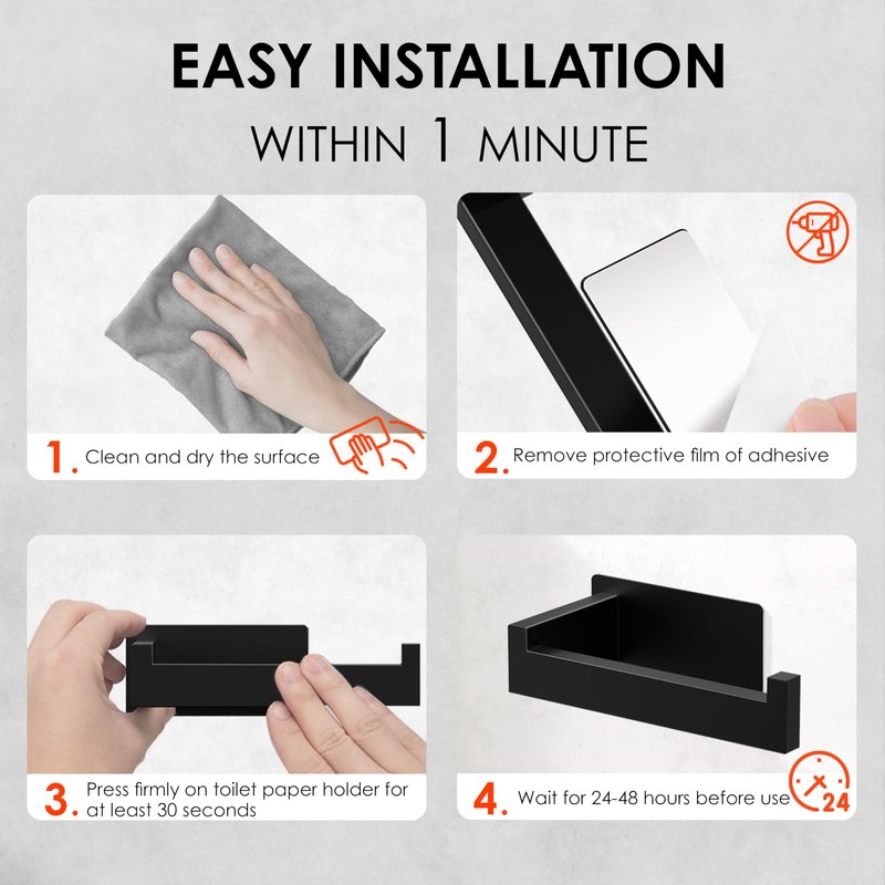 Auxmir Adhesive Toilet Paper Holder, No Drilling Toilet Roll Holder Wall Mount, Premium Thicken SUS304 Stainless Steel, Rustproof Toilet Tissue Holder for Bathroom Kitchen Washroom RV, Matte Black