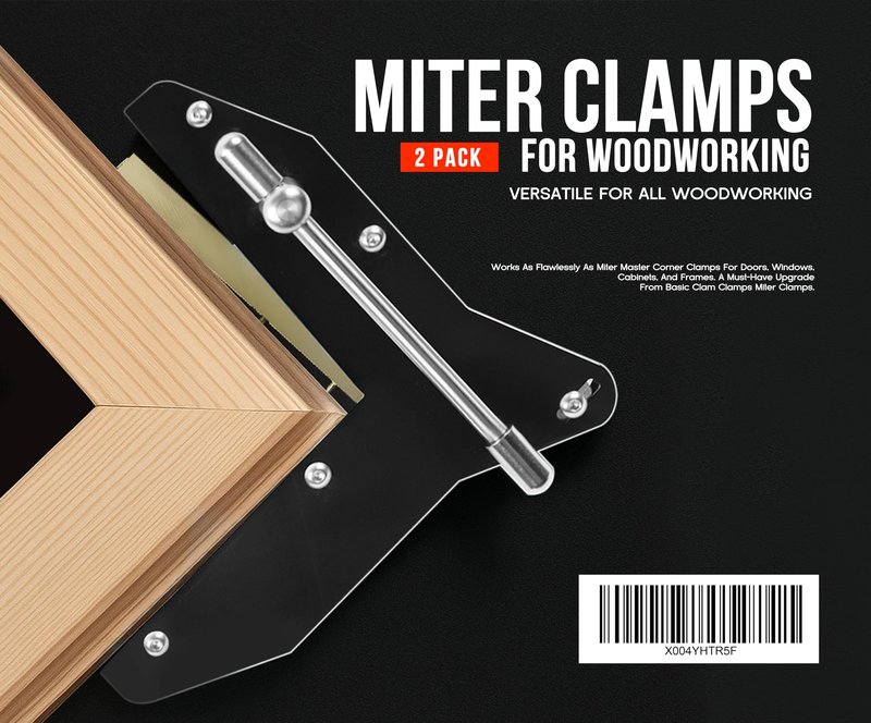 Miter Clamps for Woodworking - Corner Clamps for Window & Door Casing, Picture Frames, Cabinet Trim, DIY Crafting Projects - Secure 90° Angle Grip - 2 Pack