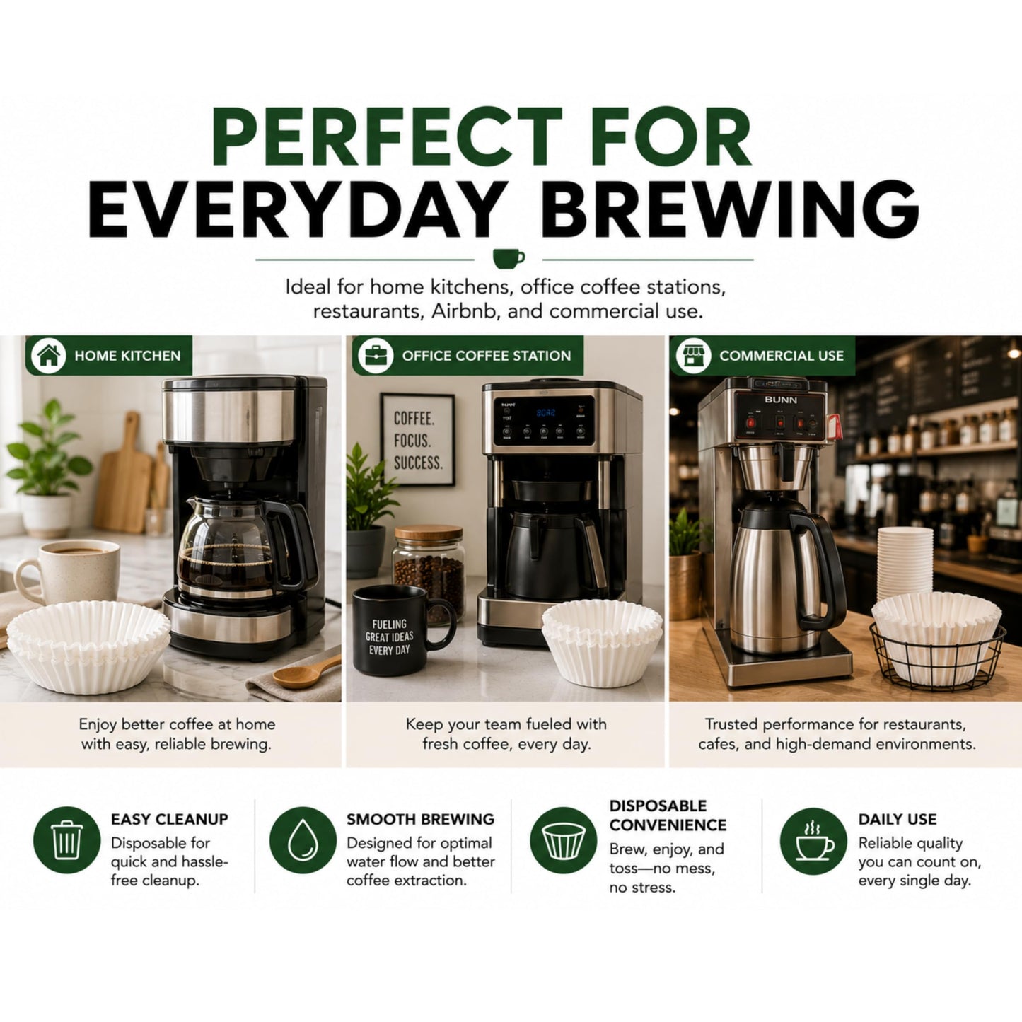 Coffee Filters for 8-12 Cup, 100 Count White Basket Coffee Filters, Strong & Tear Resistant Disposable Paper, Compatible with Most Basket Coffee Makers