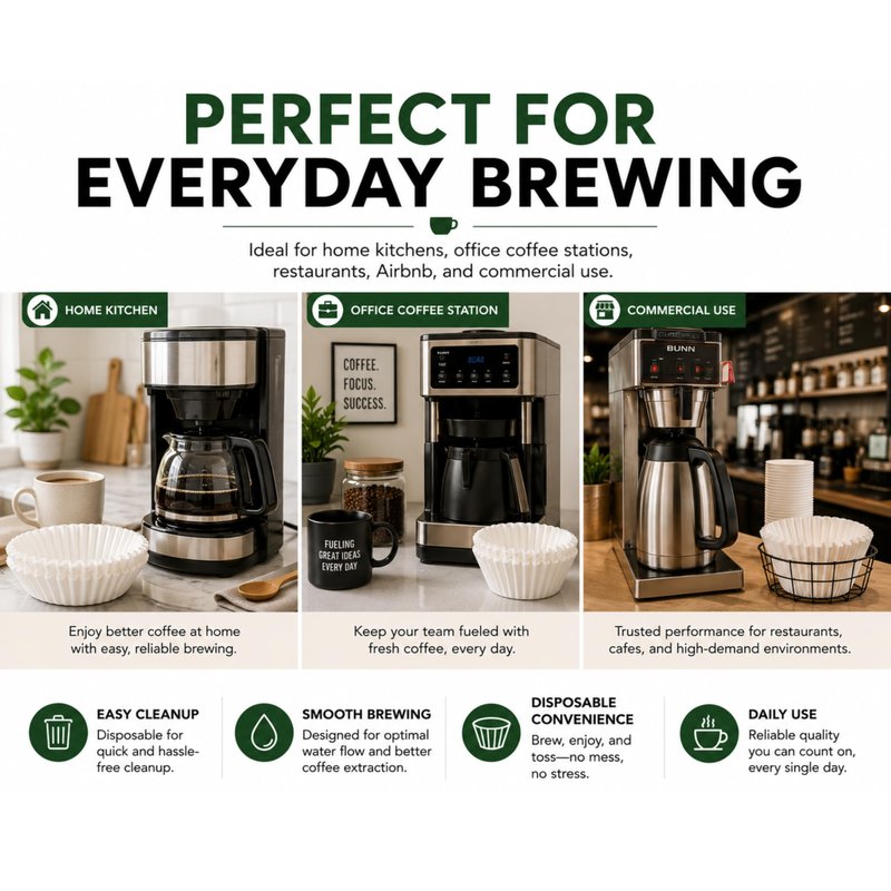 Coffee Filters for 8-12 Cup, 100 Count White Basket Coffee Filters, Strong & Tear Resistant Disposable Paper, Compatible with Most Basket Coffee Makers