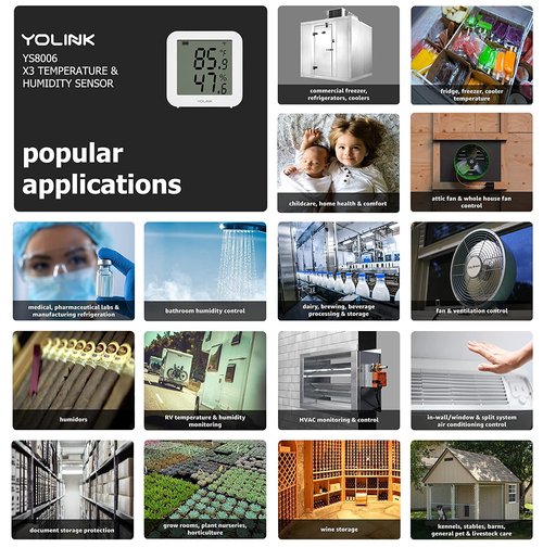 YoLink X3 version Temperature & Humidity Sensor, Supports App Real-Time Data Refresh, Alexa, IFTTT, Home Assistant Integration - YoLink Hub Included