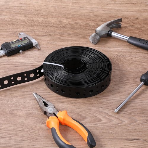 Metal Strap 1-Inch x 33FT 0.6mm Bendable Pipe Hanger Thin Metal Strapping with Holes Plumbers Strap Flexible Trimming for Pipe Supports Hanging, Black