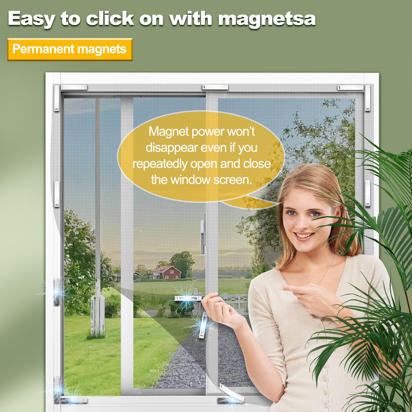 Magnetic Window Screen, Adjustable DIY Window Net Max 59” x 51” with Innovative Magnetic Fastener, Fiberglass Fine Mesh, Window Mesh with 12 Magnets, Mosquito Window Screens for House Windows