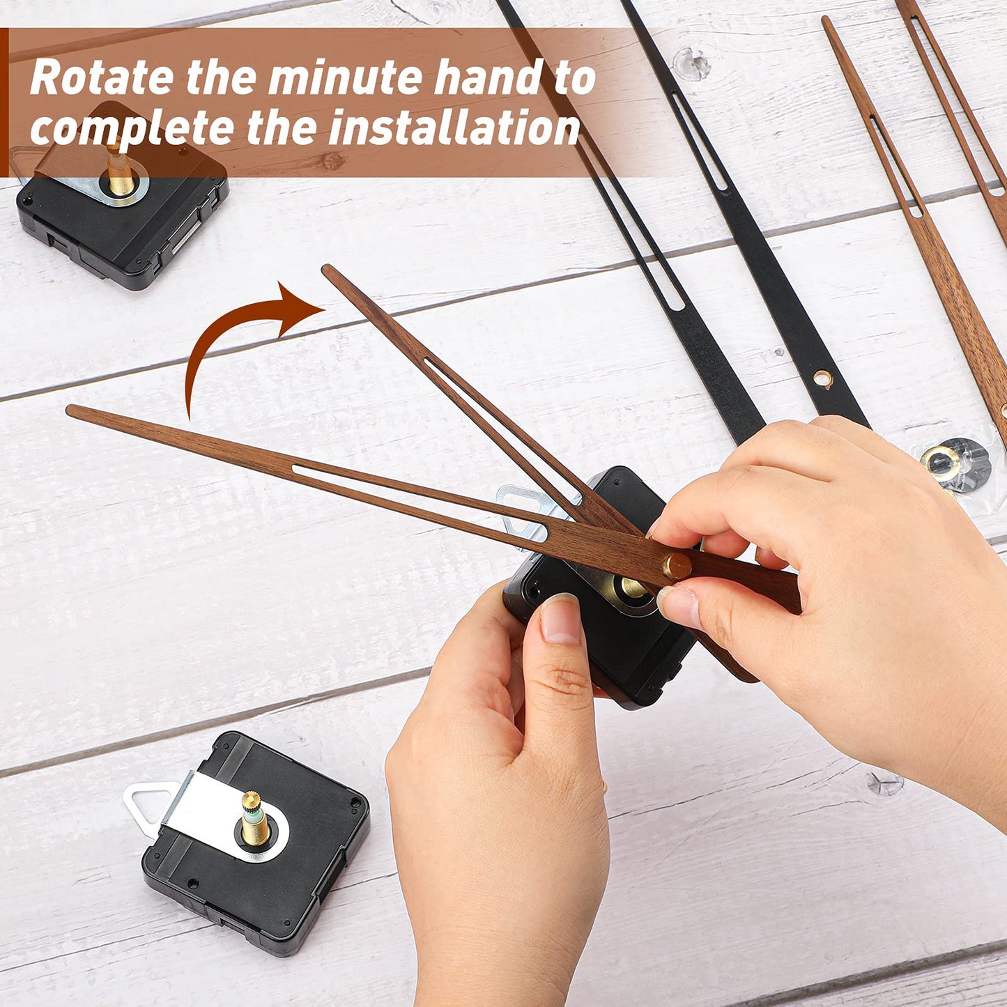 Jadive 2 Pcs High Torque Long Shaft Clock Movement Mechanism with Wooden Clock Hands for DIY Repair Parts Replacement(Fit for 24'' Clock, 30mm Shaft)