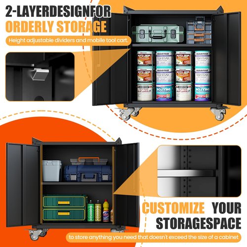 Hymnxemo Heavy Duty Metal Garage Storage Cabinet with Lockable Doors & Wheels - 36-Inch Adjustable Shelf Tool Organizer for Warehouse, Basement - Black Utility Locker Cabinet