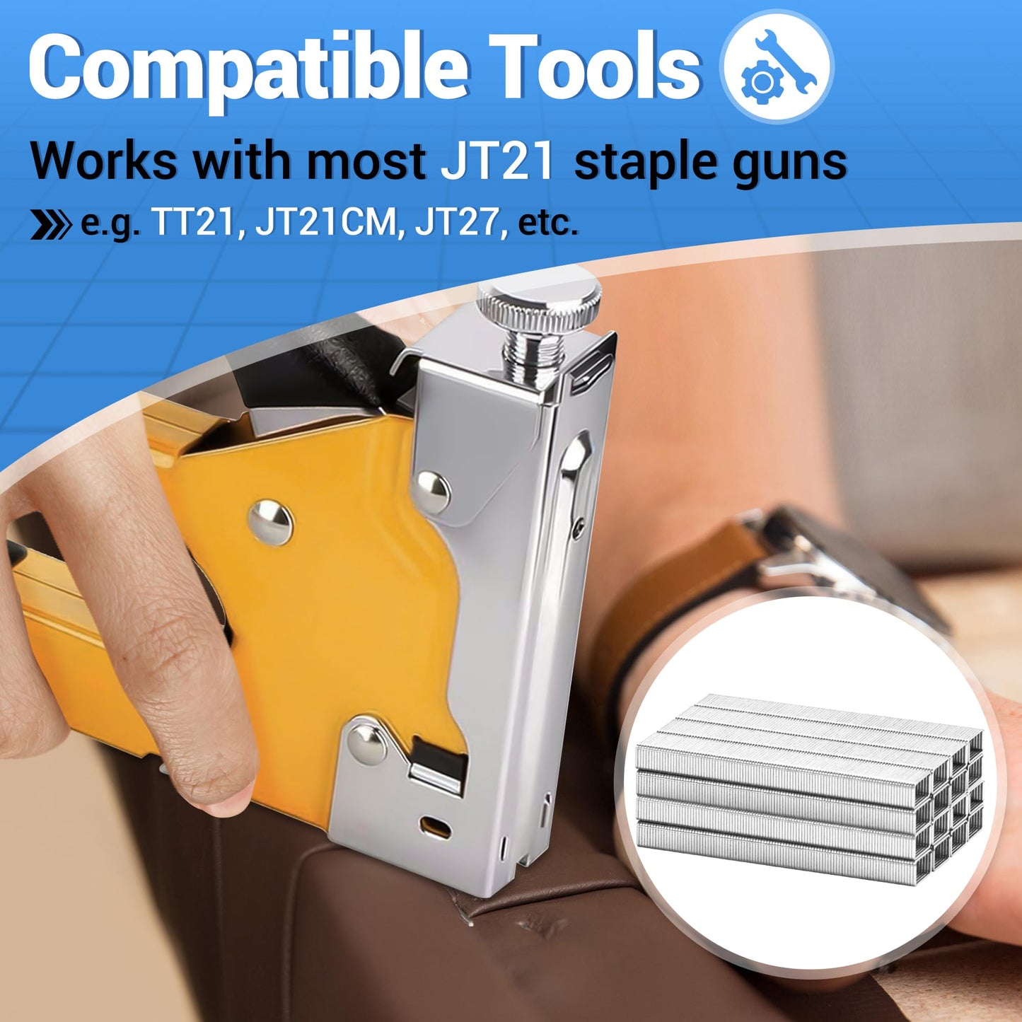 meite JT21 Staples, 1/4 Inch Galvanized Fine Wire Staples for Staple Gun - 7/16" Crown JT21 Staple Refill, Ideal for Upholstery, Crafts, Furniture (5 Packs)
