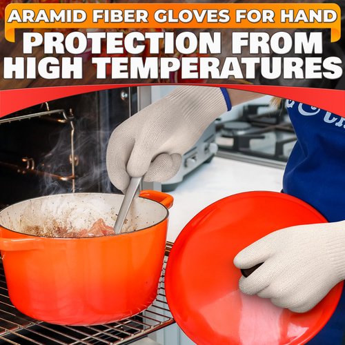 Heat Resistant Gloves for Cooking & Grilling – Aramid Oven Mitts Gloves with Fingers, Thick Knit Design, Withstands Up to 932°F – Ensures Hand Protection and Secure Grip for Baking, Fryer, and BBQ