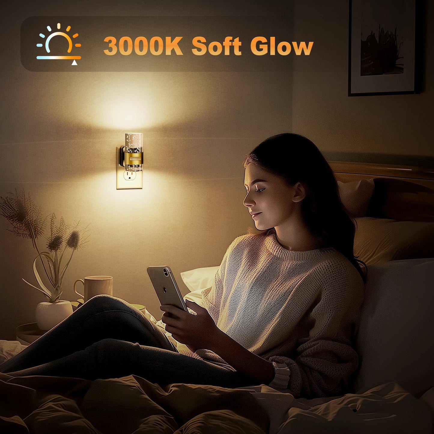 JandCase Motion Sensor Night Light, Night Lights Plug into Wall,2 Pack 3000K Soft White 0-100 LM Dimmable LED Night Light, Motion Activated Nightlight for Bathroom Hallway Decor