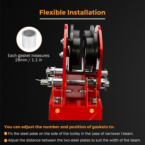 BEAMNOVA Electric Hoist Manual Trolley for 1.96-6.69 in I-Beam 1 Ton 2204 LBS for PA600 PA700 PA800 PA900 PA1000 Hoist Push Geared Overhead Heavy Duty Wheels Wide Flange