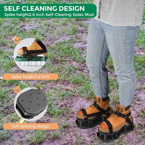 Aeration Shoes for Lawn Self-Cleaning Clay Soil Leaf Removal Spring-Loaded Spikes - Aerating Shoes for Lawn Grass Yard Garden Aerator Fits Over Shoes Size 6-11 (Black)