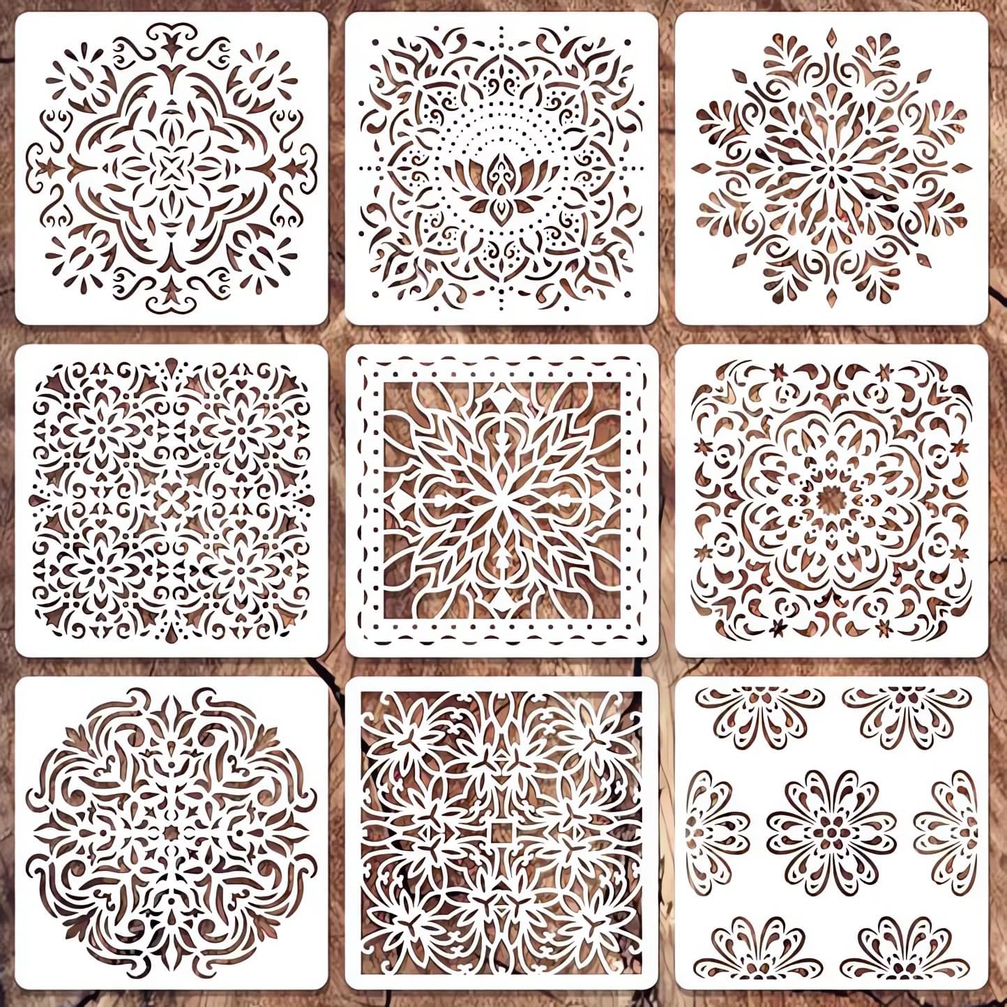 Mandala Stencils for Painting on Wood Wall Floor Furniture Tile Fabric, Small Rangoli Stencils Rock Painting Stencils for Home Decor (4 inch)