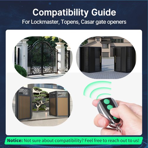 M12 Remote Control 4-Button Transmitter for Swing/Sliding Gate Opener, Compatible with Lockmaster, Topens, Casar, Wireless Key Transmitter Key Fobs Security Gate Controller with Keychain (2-Pack)