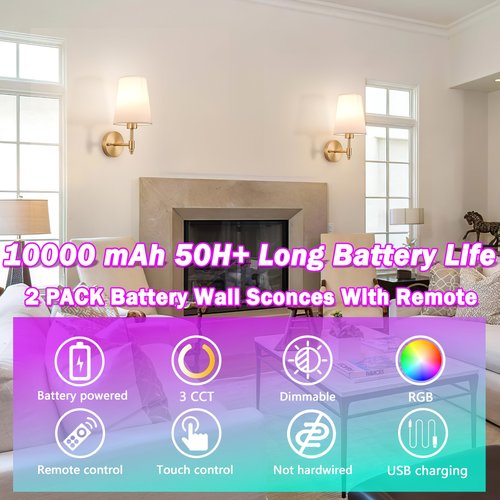 slywise Battery Operated Wall Sconce: Gold Wireless Wall Lights with Magnetic LED Battery Bulb, Easy to Eject Charge, Renter Friendly Wall Lamp for Bedroom Living Room Wall Decor