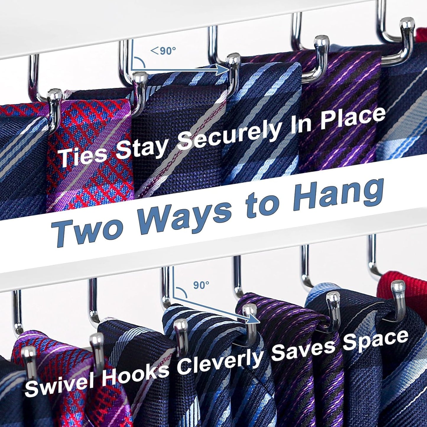 Tie Rack Wall Mounted, Belt Rack Tie Organizer for Men with 20 Storage Hooks, Non Slip 180 Degree Rotating Tie Holder Belt Hanger for Closet/Wall Mount