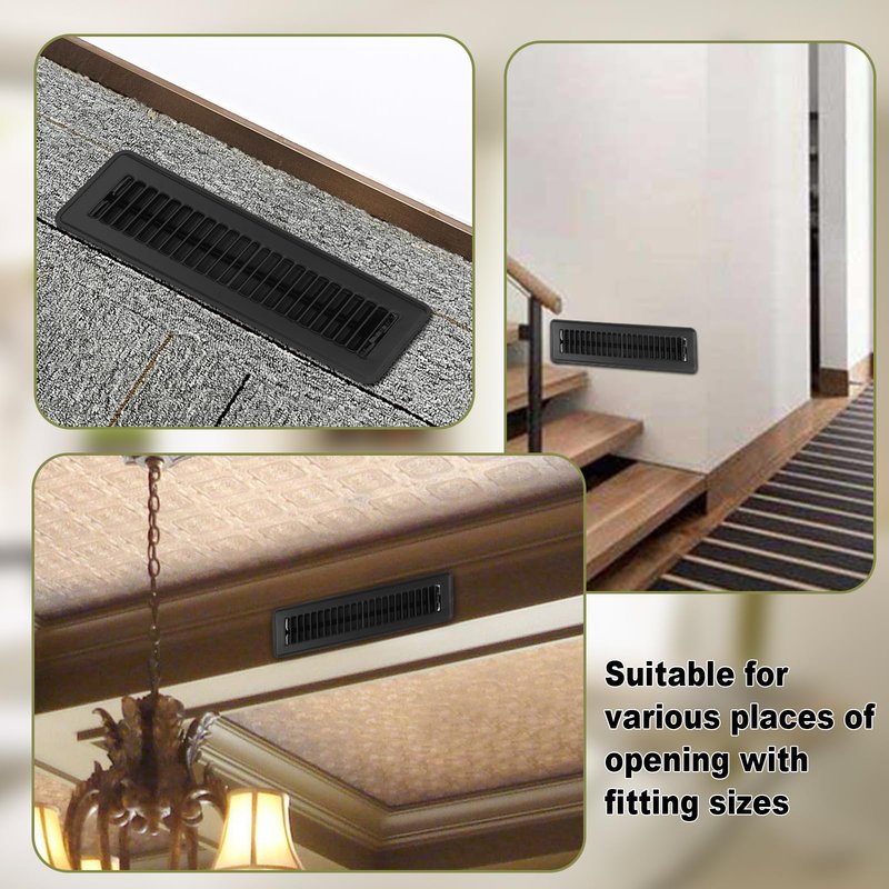 Sumnacon Floor Register 2 x 10 Inch Metal Floor Vents 6 Pack Floor Vent Covers with Adjustable Air Supply Lever, Rust Proof Vent Cover 2x10'',Decorative Vent Covers for Home Floor,Black