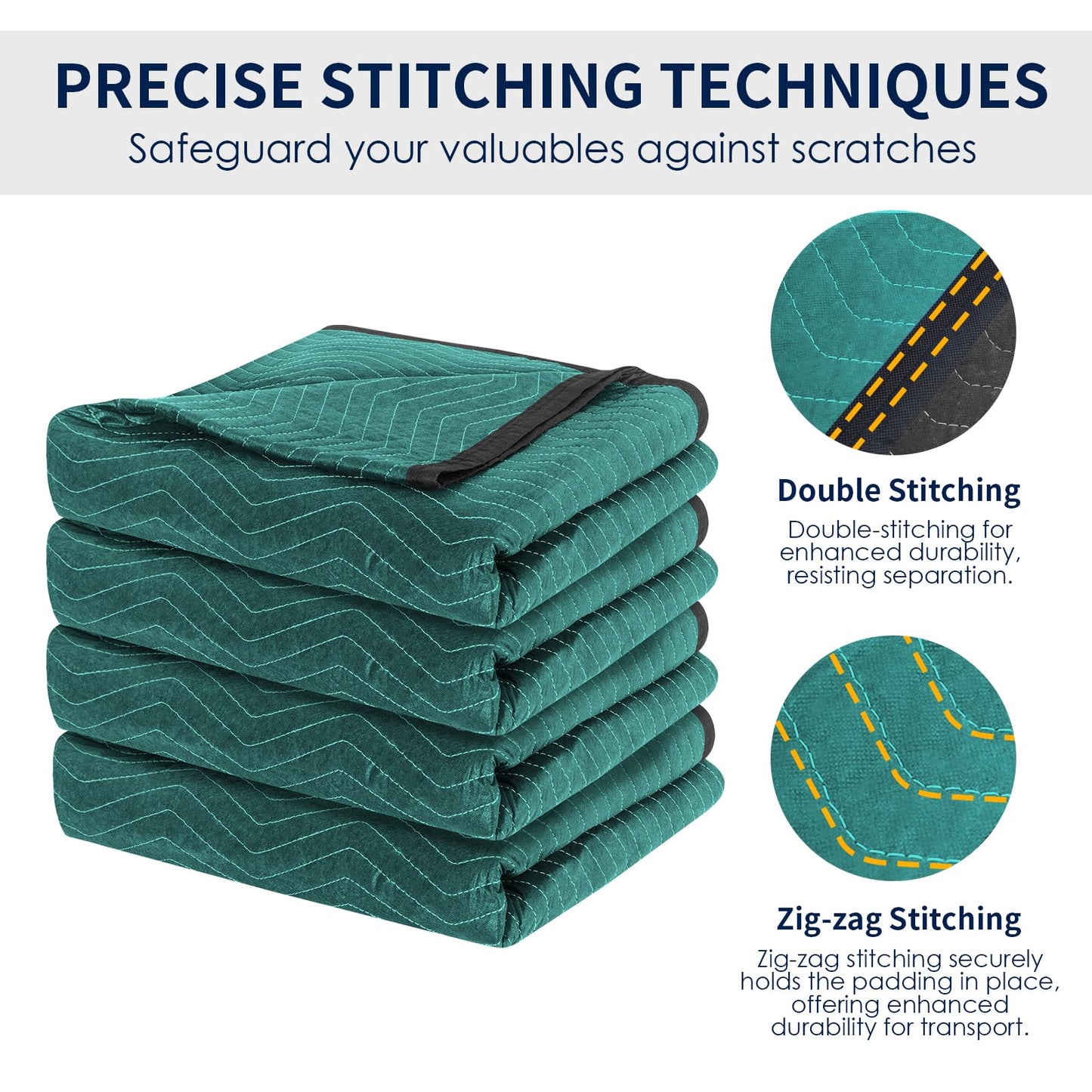 Diamond UP 4 Moving Blankets, Double Extra Large Moving Blankets for Furniture, Professional Quilted Furniture Shipping and Storage Pads, 144" x 80", Green and Gray(4 Packs)