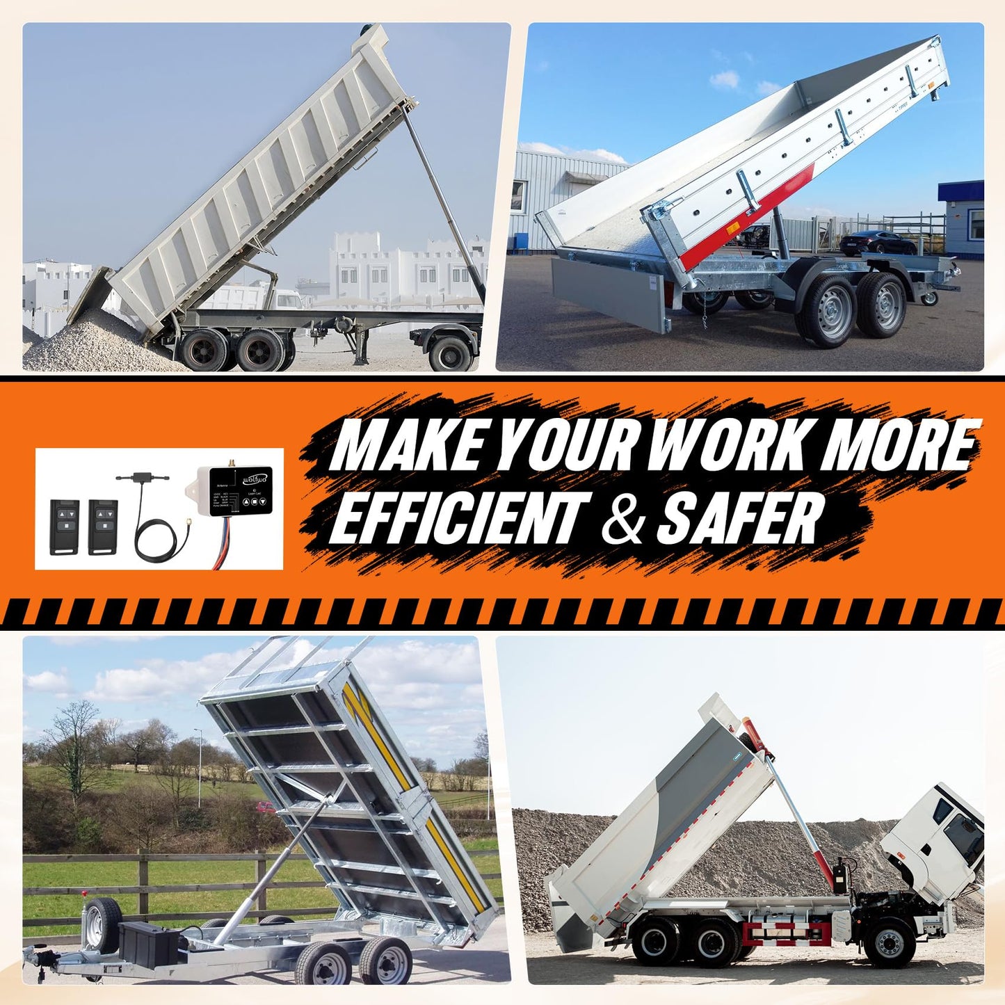 wolfwo Dump Trailer Wireless Remote Controller, for 3-Wire/4-Wire 12V Hydraulic Dump Trailer. 100 Ft. Signal Distance, Safe and Efficient, Easy Installation, with 2 Wireless Remote Controls
