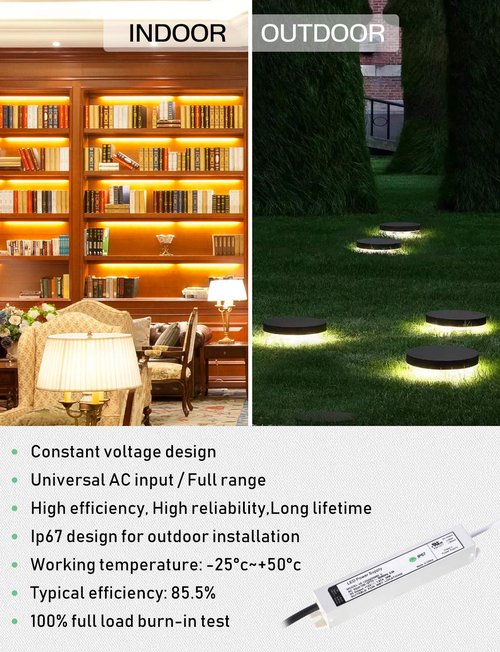 LUXYARD UL Certified LED Driver 12v 20W Waterproof IP67 Small Class 2 LED Power Supply Transformer 100V-277V AC to 12V DC Low Voltage Output for LED Light Outside (20W-12V)