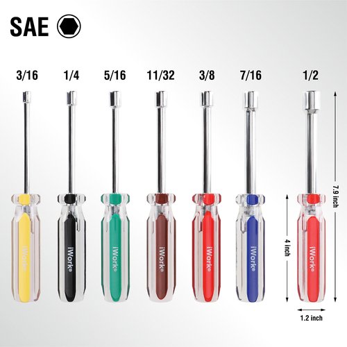 Olympia Tools SAE Nut Driver Set 86-513, 7-Piece Color Handle