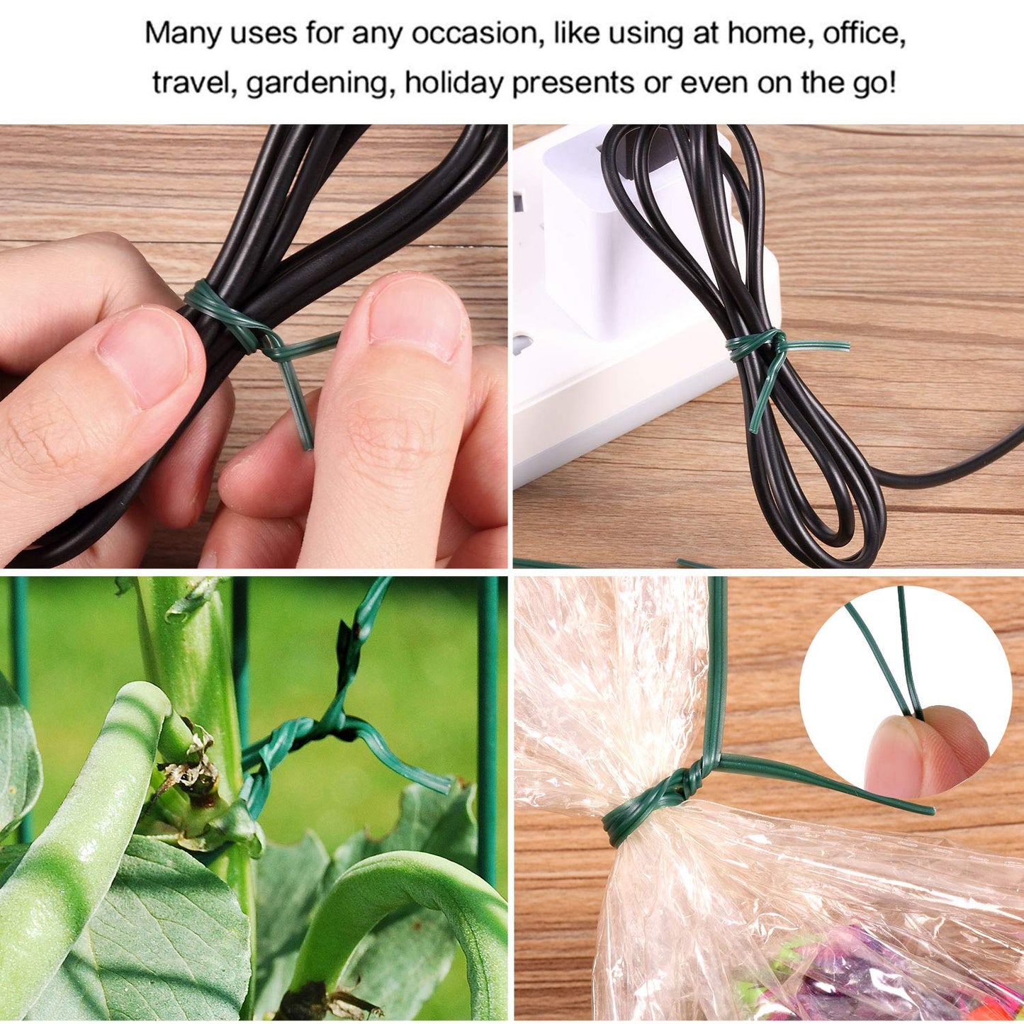 WILLBOND 200 Pcs Christmas Garden Plastic Twist Tie for Garland, 4.72'' Decorative Christmas Tree Twist Tie for Wreath Banister Reusable Plant Support, Wire Cords Garden Plastic Gifts Bags