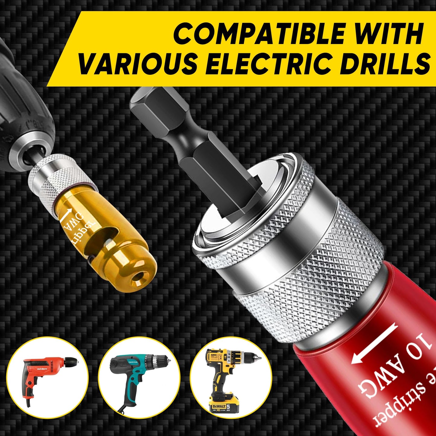 US Regulations Wire Stripping for Drill, Wire Stripping Tool & Wire Twisting Connector Set, Wire Twister Tool for Drill, 8 in 1 Quickly Drill Wire Stripping Professional Electrician Tools Set(8pcs)