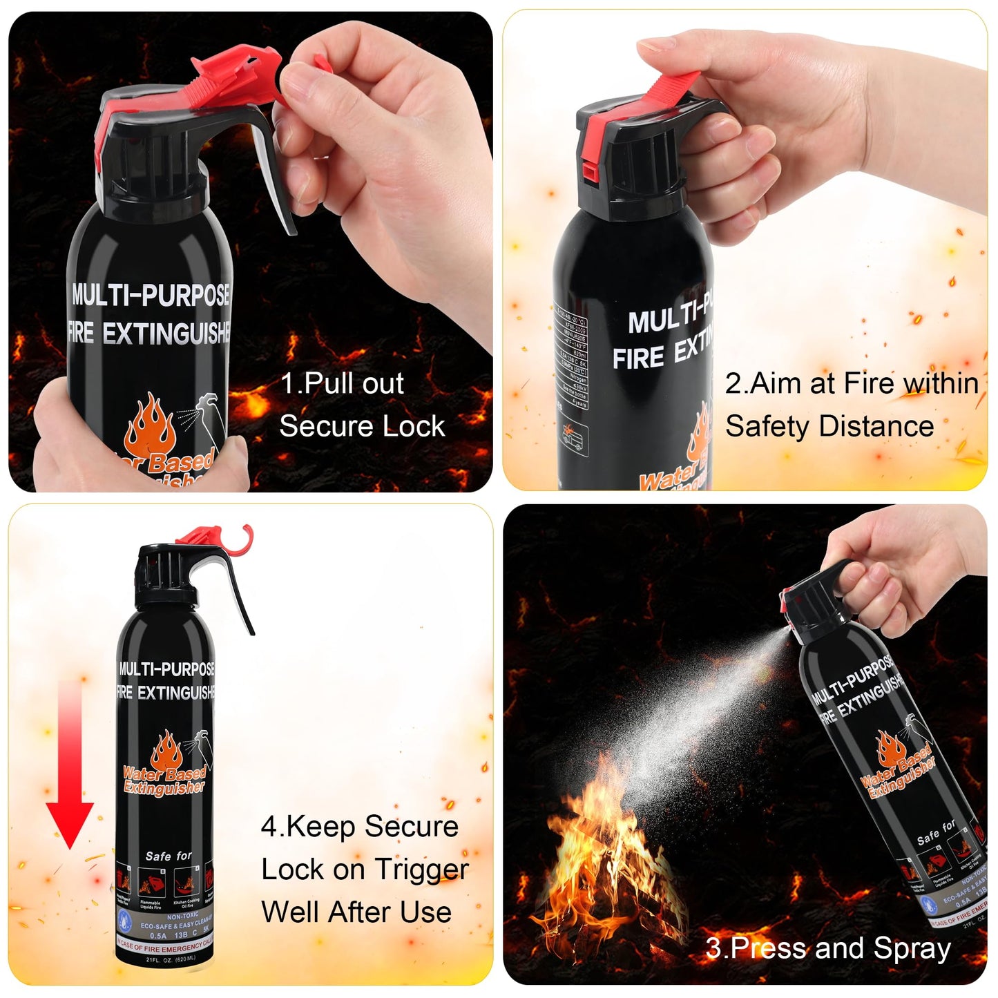 Fire Extinguishers for Home, 1 Pack Vehicle Fire Extinguisher with Mount, Portable Fire Extinguisher Effective on A, B, C, K Fires, Water-Based Extinguisher for Car Boat Office Truck Kitchen Garage RV