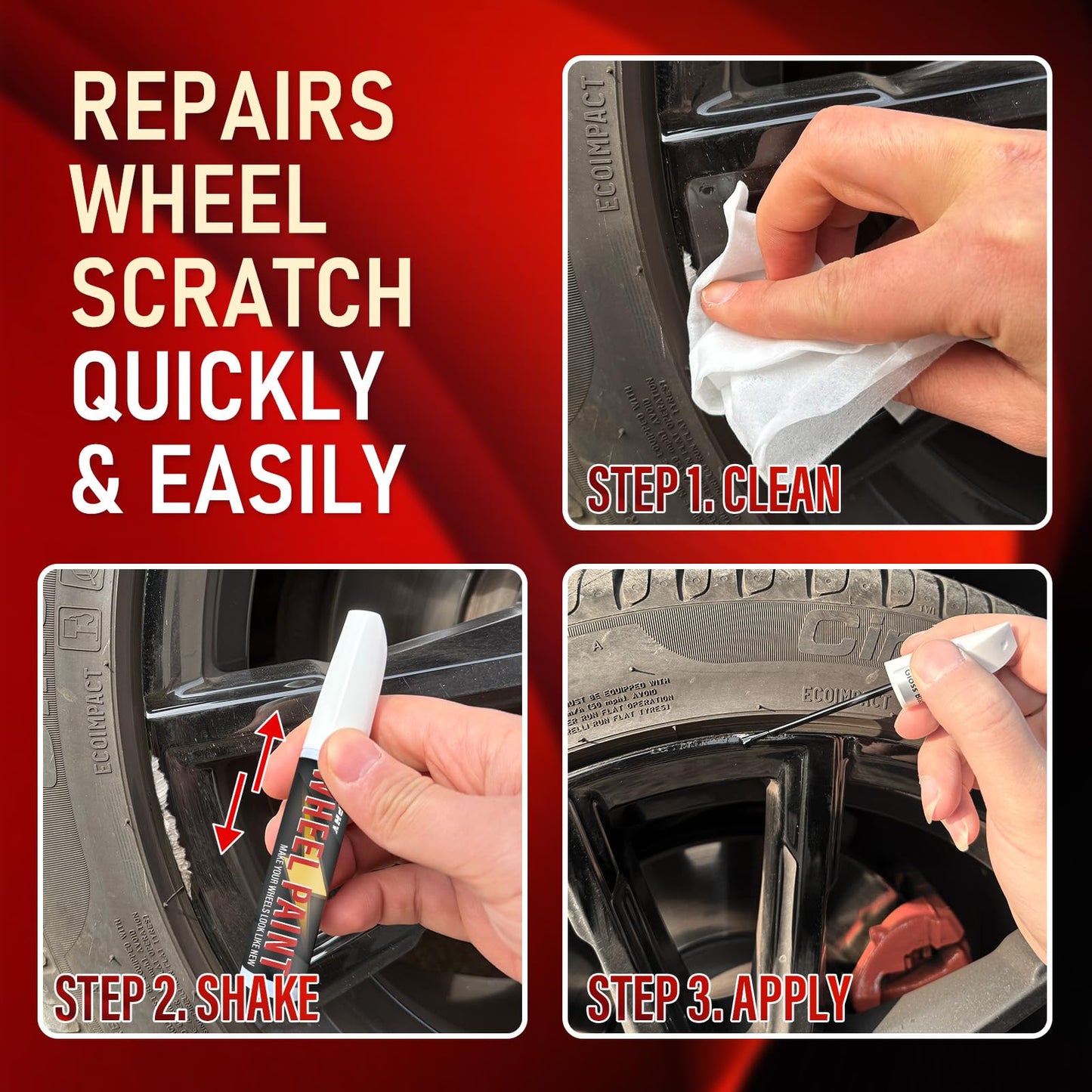 Gloss Black Rim Touch Up Paint, Rim Paint for Curb Rash & Scratch, Car Wheel Scratch Repair Kit for Alloy, Enamel, Metal, Universal Black Automotive Touch Up Paint Pen (1 fl oz)